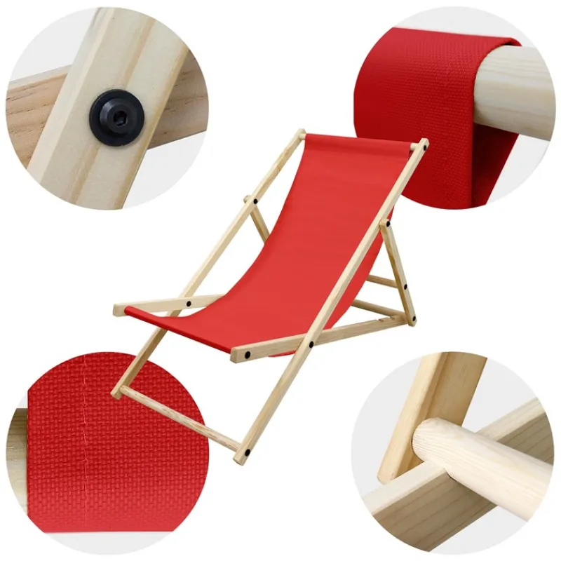 5er Set Liegestuhl klappbar Rot Holz verstellbare Rückenlehne bis 120 kg Sonnenliege Gartenliege Strandliege-ECD Germany Hot