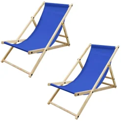 2er Set Liegestuhl klappbar Dunkelblau Holz verstellbare Rückenlehne bis 120 kg Sonnenliege Gartenliege Strandliege-ECD Germany Outlet