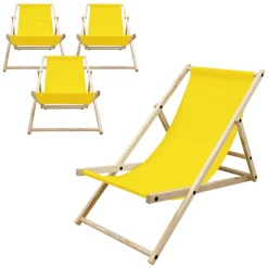 4er Set Liegestuhl klappbar Gelb Holz verstellbare Rückenlehne bis 120 kg Sonnenliege Gartenliege Strandliege-ECD Germany