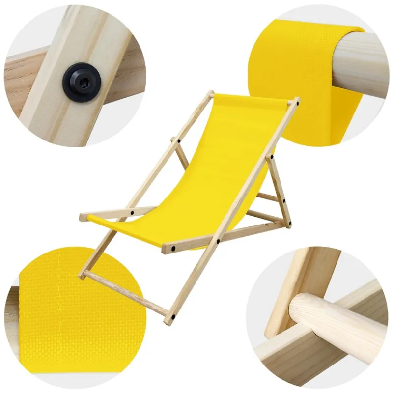 2er Set Liegestuhl klappbar Gelb Holz verstellbare Rückenlehne bis 120 kg Sonnenliege Gartenliege Strandliege-ECD Germany