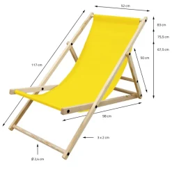 2er Set Liegestuhl klappbar Gelb Holz verstellbare Rückenlehne bis 120 kg Sonnenliege Gartenliege Strandliege-ECD Germany