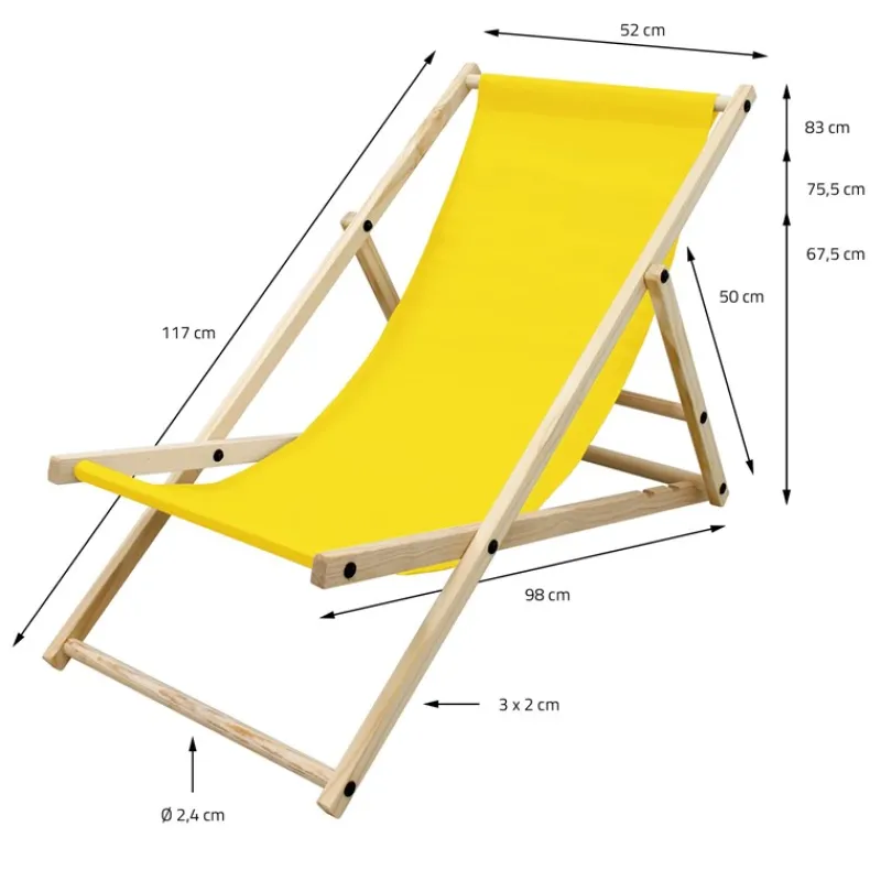 2er Set Liegestuhl klappbar Gelb Holz verstellbare Rückenlehne bis 120 kg Sonnenliege Gartenliege Strandliege-ECD Germany
