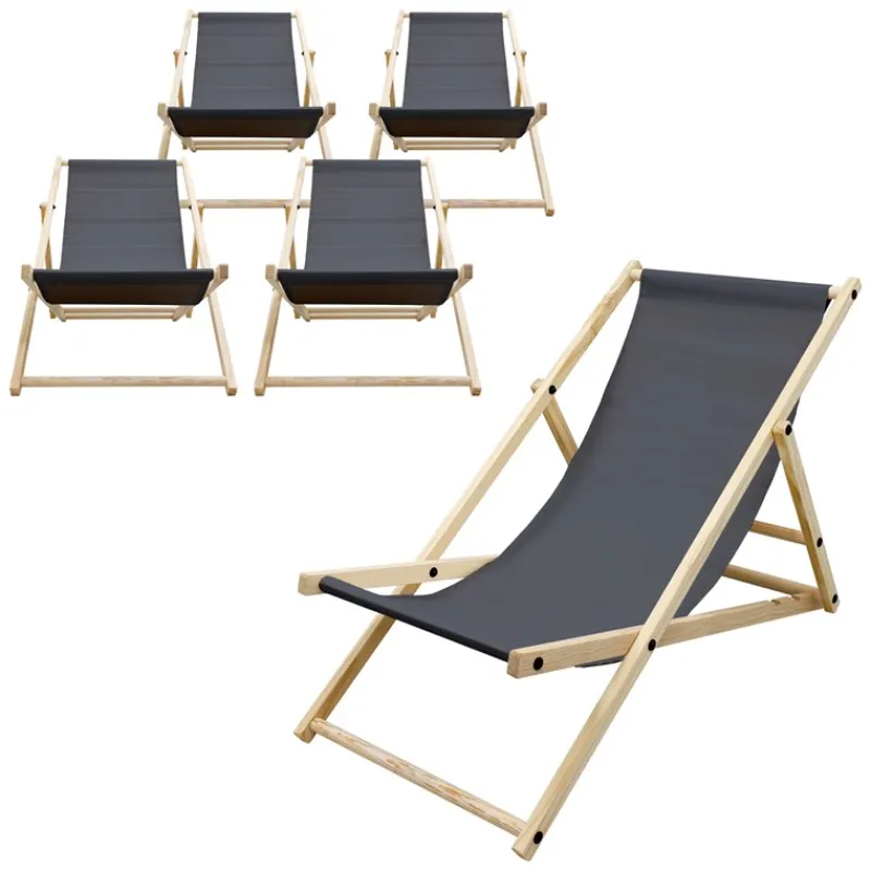 5er Set Liegestuhl klappbar Anthrazit Holz verstellbare Rückenlehne 3 Positionen bis 120 kg Sonnenliege Gartenliege Strandliege-ECD Germany Hot