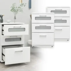 2er Set Nachttisch mit drei Schubladen 40x60x38 cm Weiß aus Holz ML-Design-ECD Germany Hot