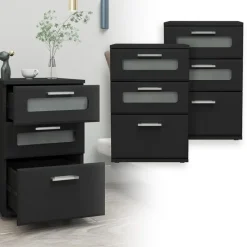 2er Set Nachttisch mit drei Schubladen 40x60x38 cm Schwarz aus Holz ML-Design-ECD Germany Sale