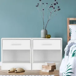 2er Set Nachttisch mit Schublade und offenem Fach 36.5x38.5x30 cm Weiß aus Holz ML-Design-ECD Germany Clearance