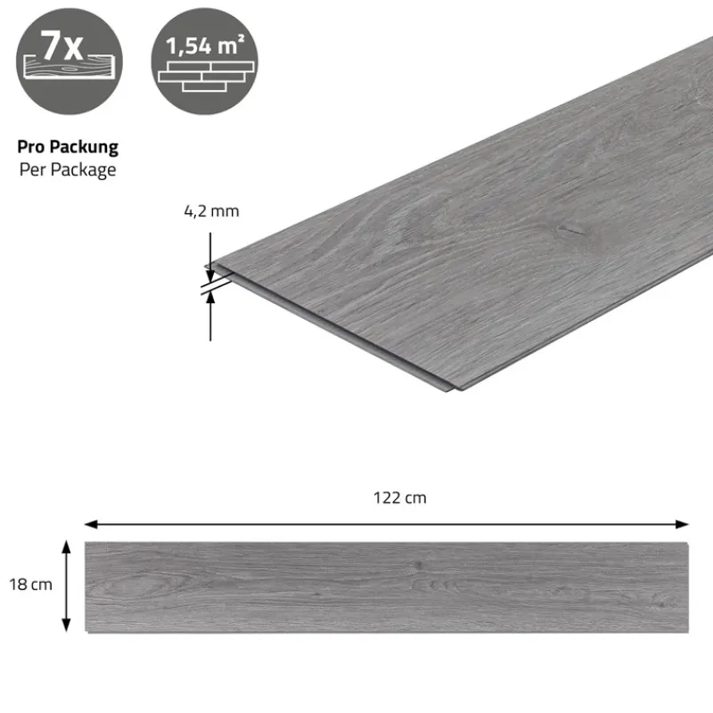 4er Set PVC Vinylboden Bodenbelag 7 Dielen 4,2mm für 1,54m² mit Klick-System Eiche Windswell Hickory ML-Design-ECD Germany