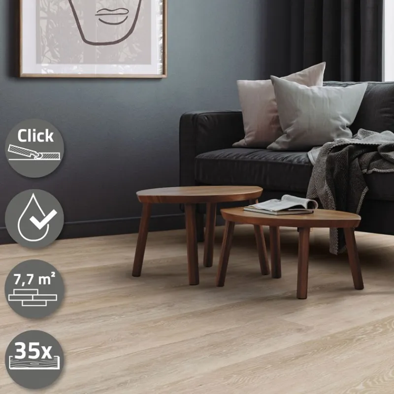 5er Set PVC Vinylboden Bodenbelag 7 Dielen 4,2mm für 1,54m² mit Klick-System Eiche Afterglow ML-Design-ECD Germany Online