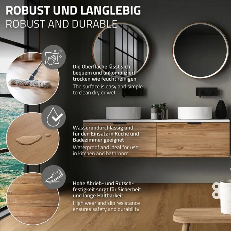 3er Set PVC Vinylboden Bodenbelag 7 Dielen 4,2mm für 1,54m² mit Klick-System Eiche Sandbar ML-Design-ECD Germany Hot