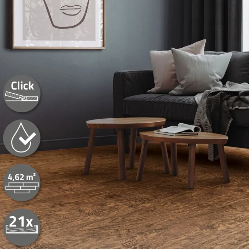 3er Set PVC Vinylboden Bodenbelag 7 Dielen 4,2mm für 1,54m² mit Klick-System Akazie ML-Design-ECD Germany Outlet