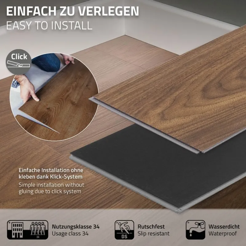 4er Set PVC Vinylboden Bodenbelag 7 Dielen 4,2mm für 1,54m² mit Klick-System Eiche Outtrigger ML-Design-ECD Germany Hot