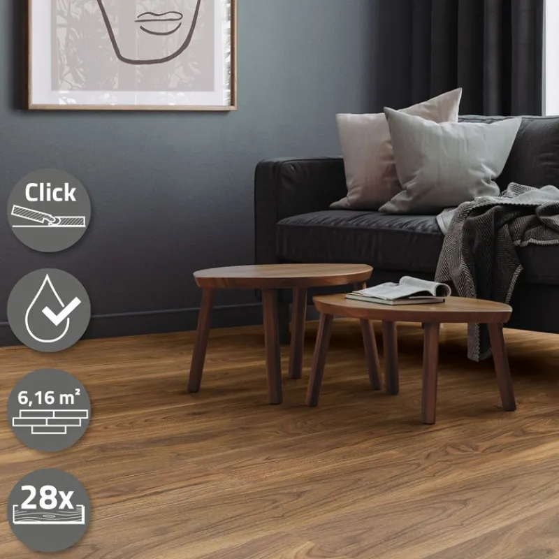 4er Set PVC Vinylboden Bodenbelag 7 Dielen 4,2mm für 1,54m² mit Klick-System Eiche Outtrigger ML-Design-ECD Germany Hot