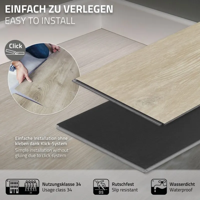 4er Set PVC Vinylboden Bodenbelag 7 Dielen 4,2mm für 1,54m² mit Klick-System Eiche Afterglow ML-Design-ECD Germany Sale