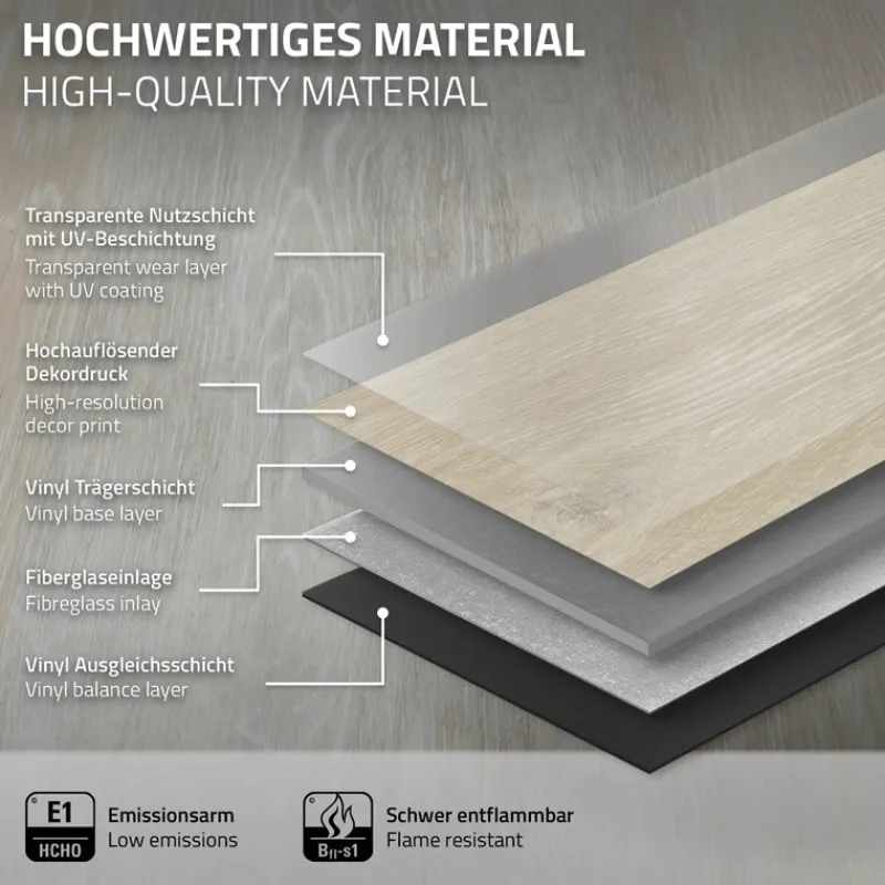 4er Set PVC Vinylboden Bodenbelag 7 Dielen 4,2mm für 1,54m² mit Klick-System Eiche Afterglow ML-Design-ECD Germany Sale