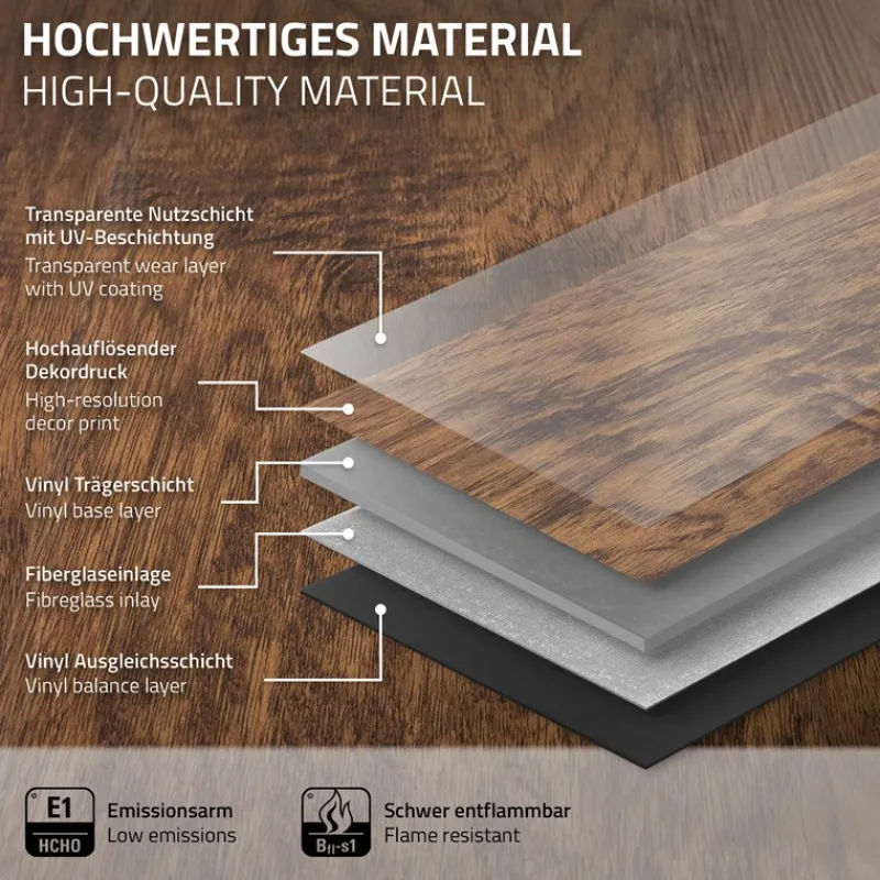 5er Set PVC Vinylboden Bodenbelag 7 Dielen 4,2mm für 1,54m² mit Klick-System Akazie ML-Design-ECD Germany Outlet