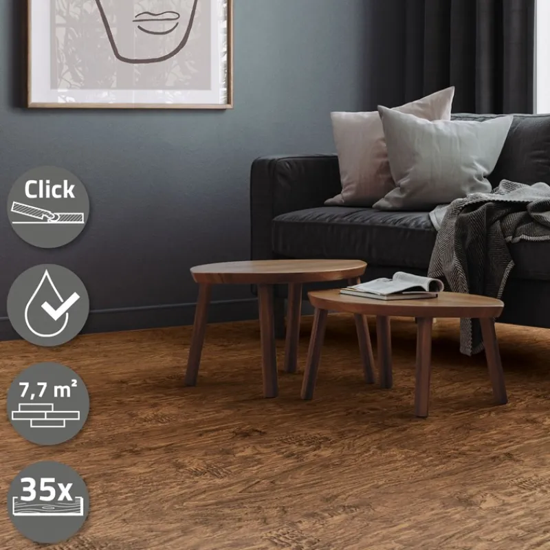 5er Set PVC Vinylboden Bodenbelag 7 Dielen 4,2mm für 1,54m² mit Klick-System Akazie ML-Design-ECD Germany Outlet