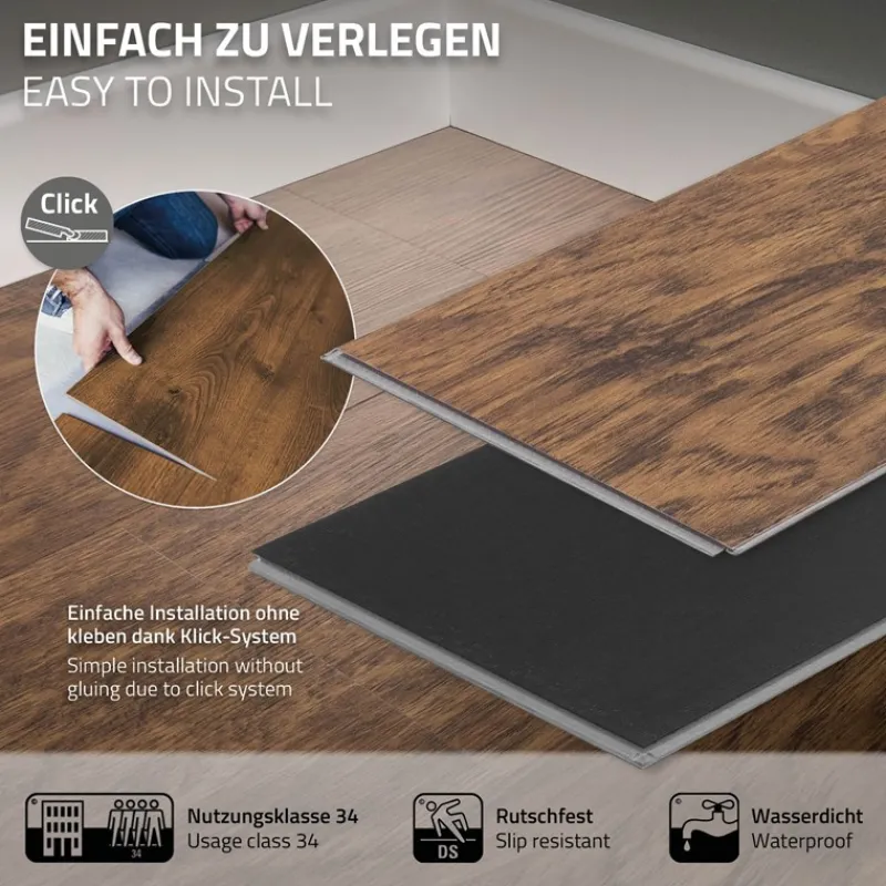 2er Set PVC Vinylboden Bodenbelag 7 Dielen 4,2mm für 1,54m² mit Klick-System Akazie ML-Design-ECD Germany New