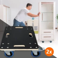 2er Set Rollbrett Möbelroller 40 x 60 cm aus Multiplex mit Feststellbremsen Tragkraft 800 kg-ECD Germany