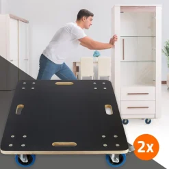 2er Set Rollbrett Möbelroller 60 x 80 cm aus Multiplex mit Feststellbremsen Tragkraft 800 kg-ECD Germany Clearance