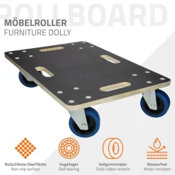 2er Set Rollbrett Möbelroller 40 x 60 cm aus Multiplex Traglast 800 kg-ECD Germany Online