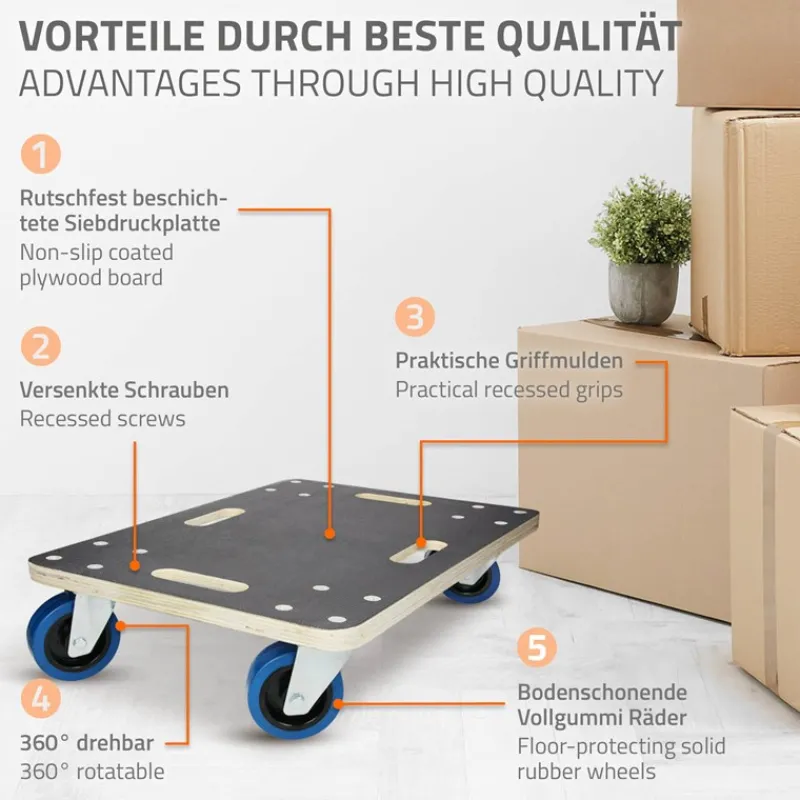 2er Set Rollbrett Möbelroller 40 x 60 cm aus Multiplex Traglast 800 kg-ECD Germany Online