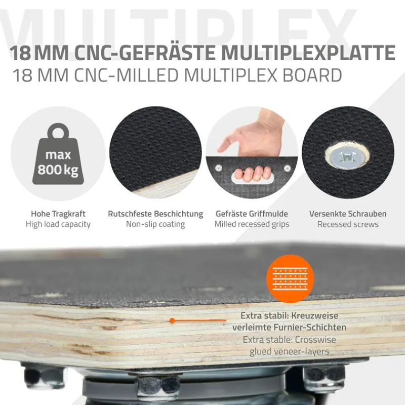 2er Set Rollbrett Möbelroller 40 x 60 cm aus Multiplex Traglast 800 kg-ECD Germany Online