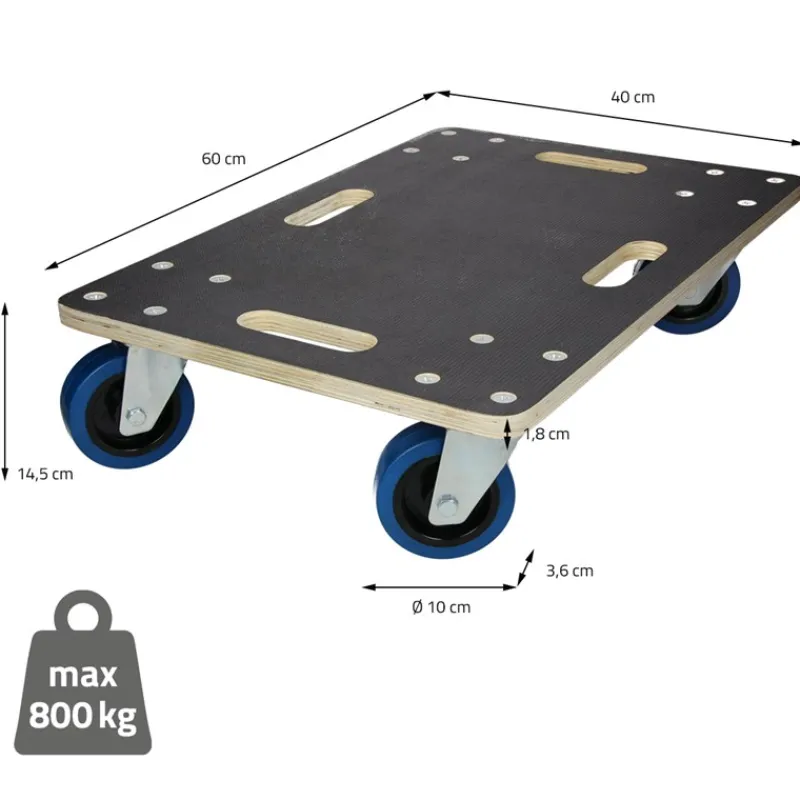2er Set Rollbrett Möbelroller 40 x 60 cm aus Multiplex Traglast 800 kg-ECD Germany Online