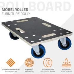 2er Set Rollbrett Möbelroller 35 x 50 cm aus Multiplex Tragkraft 800 kg-ECD Germany Best