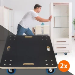 2er Set Rollbrett Möbelroller 60 x 80 cm aus Multiplex Traglast 800 kg-ECD Germany Clearance