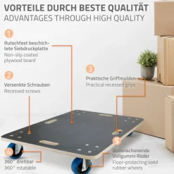 2er Set Rollbrett Möbelroller 60 x 80 cm aus Multiplex Traglast 800 kg-ECD Germany Clearance