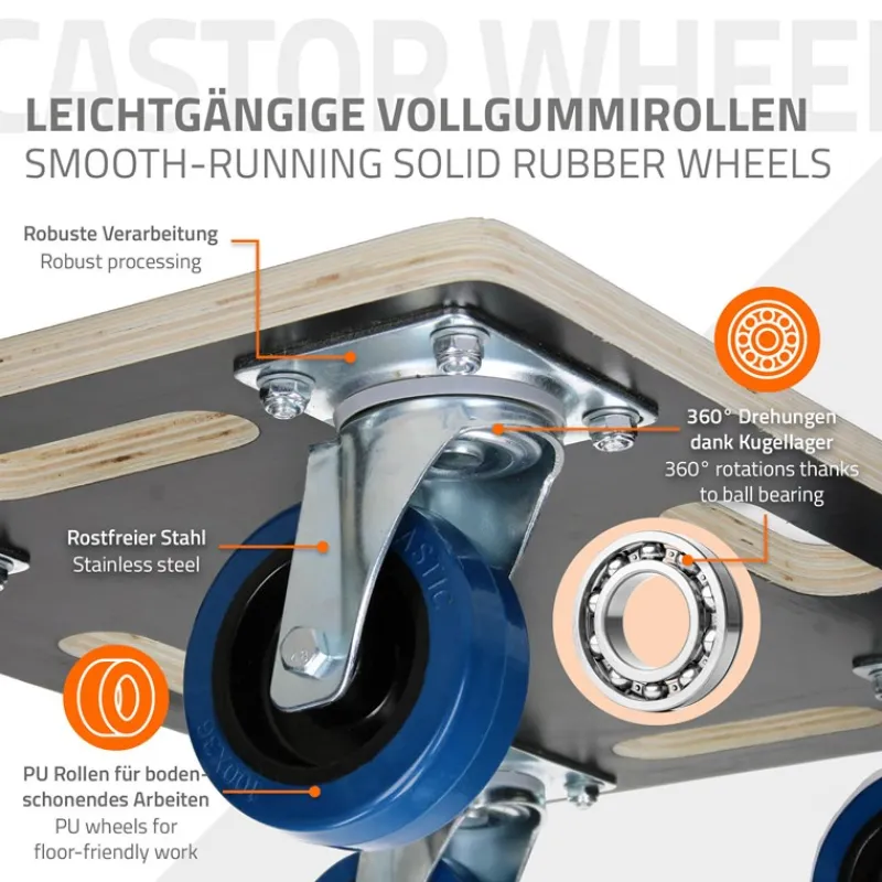 2er Set Rollbrett Möbelroller 60 x 80 cm aus Multiplex Traglast 800 kg-ECD Germany Clearance