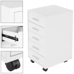 2er Set Rollcontainer mit 5 Schubladen 33x38x63,5 cm Weiß ML-Design-ECD Germany New