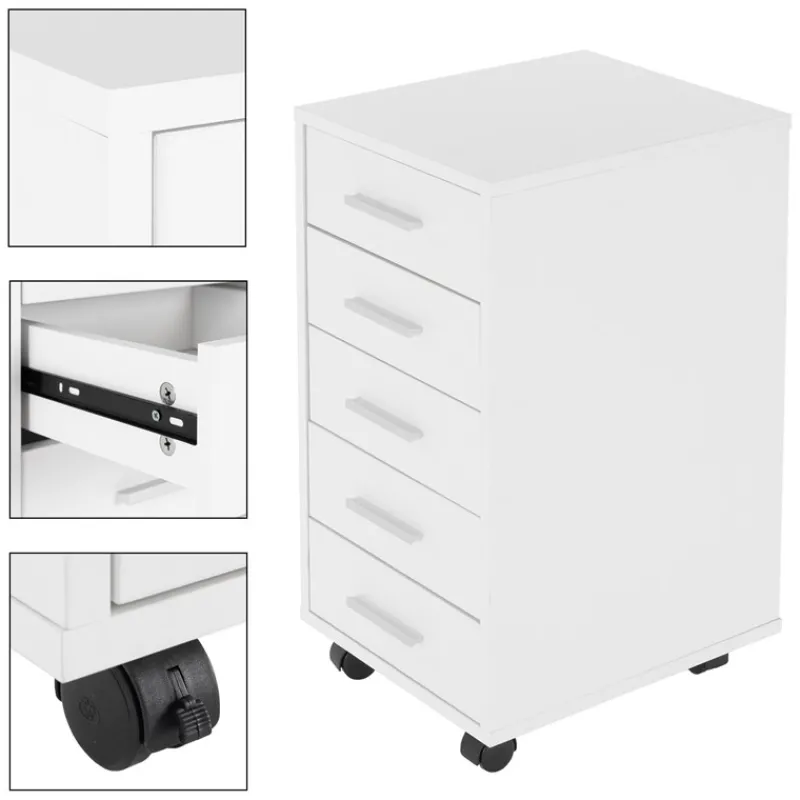 2er Set Rollcontainer mit 5 Schubladen 33x38x63,5 cm Weiß ML-Design-ECD Germany New