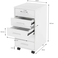 2er Set Rollcontainer mit 5 Schubladen 33x38x63,5 cm Weiß ML-Design-ECD Germany New