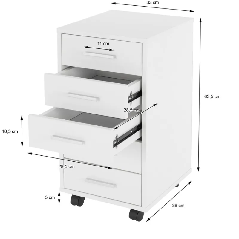 2er Set Rollcontainer mit 5 Schubladen 33x38x63,5 cm Weiß ML-Design-ECD Germany New