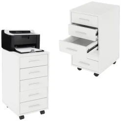 2er Set Rollcontainer mit 5 Schubladen 33x38x63,5 cm Weiß ML-Design-ECD Germany New