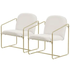 2er Set Sessel Beige mit goldenem Stahlgestell Relaxsessel mit Arm-& Rückenlehne ML-Design-ECD Germany Sale