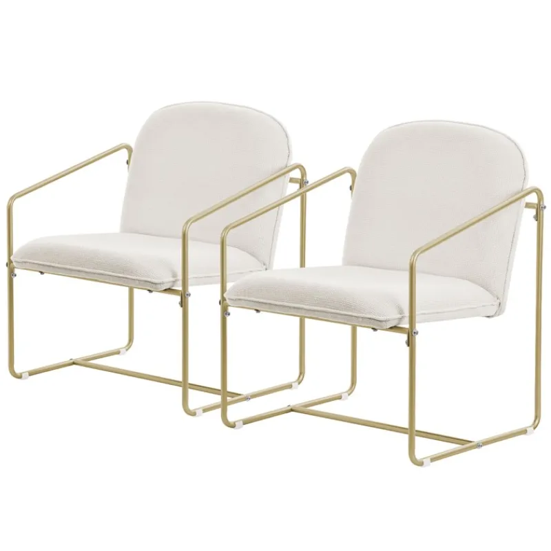 2er Set Sessel Beige mit goldenem Stahlgestell Relaxsessel mit Arm-& Rückenlehne ML-Design-ECD Germany Sale