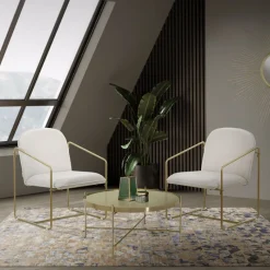 2er Set Sessel Beige mit goldenem Stahlgestell Relaxsessel mit Arm-& Rückenlehne ML-Design-ECD Germany Sale