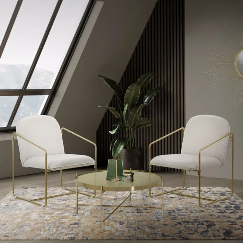 2er Set Sessel Beige mit goldenem Stahlgestell Relaxsessel mit Arm-& Rückenlehne ML-Design-ECD Germany Sale