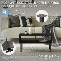 4er Set Tischbeine 30 cm Dunkelgrau Optik Industrial Stahl pulverbeschichtet eckig Profil 4x4cm Höhenverstellbare Möbelfüße 1-4 cm-ECD Germany Online