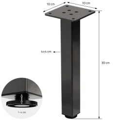 4er Set Tischbeine 30 cm Dunkelgrau Optik Industrial Stahl pulverbeschichtet eckig Profil 4x4cm Höhenverstellbare Möbelfüße 1-4 cm-ECD Germany Online