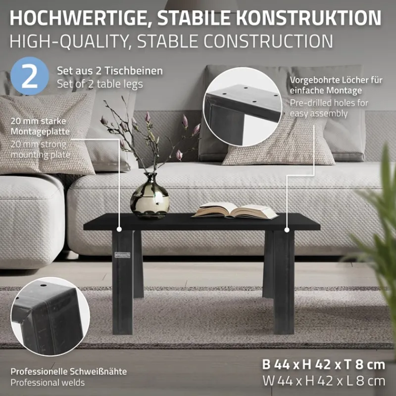 2er Set Tischbeine Bankkufen Loft 44x42 cm Industrial Profil 8x2cm Stahl U-Form ML-Design-ECD Germany Clearance