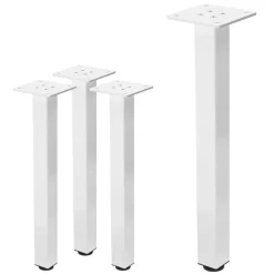 4er Set Tischbeine I-Design 42 cm Weiß glänzend aus pulverbeschichtetem Stahl eckig Vierkantprofil 4x4 cm Höhenverstellbare Möbelfüße 1-4 cm-ECD Germany Clearance