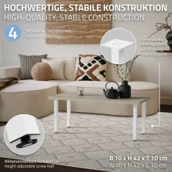 4er Set Tischbeine I-Design 42 cm Weiß glänzend aus pulverbeschichtetem Stahl eckig Vierkantprofil 4x4 cm Höhenverstellbare Möbelfüße 1-4 cm-ECD Germany Clearance