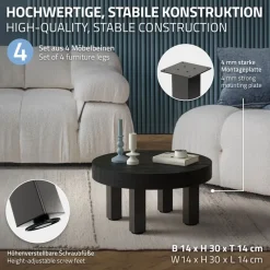 4er Set Tischbeine I-Design 30 cm Dunkelgrau Optik Industrial Stahl pulverbeschichtet eckig Profil 8x8 cm Höhenverstellbare Möbelfüße 1-4 cm ML-Design-ECD Germany Discount