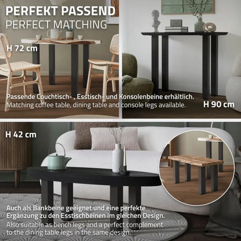 4er Set Tischbeine I-Design 30 cm Dunkelgrau Optik Industrial Stahl pulverbeschichtet eckig Profil 8x8 cm Höhenverstellbare Möbelfüße 1-4 cm ML-Design-ECD Germany Discount