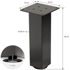 4er Set Tischbeine I-Design 30 cm Dunkelgrau Optik Industrial Stahl pulverbeschichtet eckig Profil 8x8 cm Höhenverstellbare Möbelfüße 1-4 cm ML-Design-ECD Germany Discount