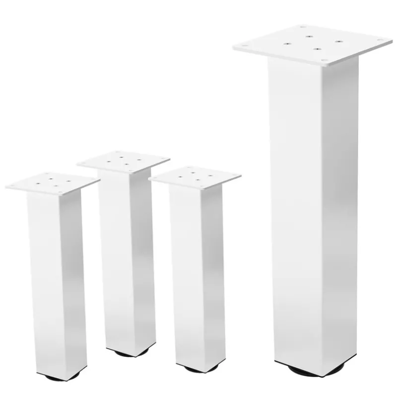 4er Set Tischbeine I-Design 42 cm Weiß glänzend aus pulverbeschichtetem Stahl eckig Profil 8x8 cm Höhenverstellbare Möbelfüße 1-4 cm ML-Design-ECD Germany Discount
