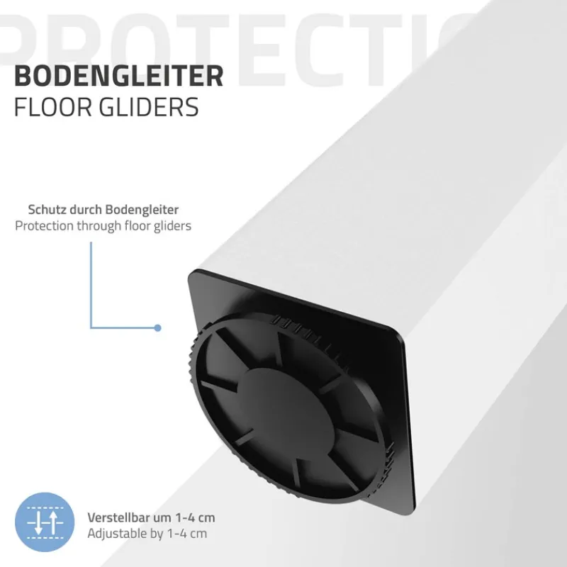 4er Set Tischbeine I-Design 42 cm Weiß glänzend aus pulverbeschichtetem Stahl eckig Profil 8x8 cm Höhenverstellbare Möbelfüße 1-4 cm ML-Design-ECD Germany Discount
